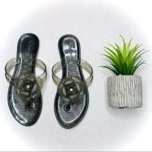 FOREVER 21 Black Glitter Jelly Flower Sandals